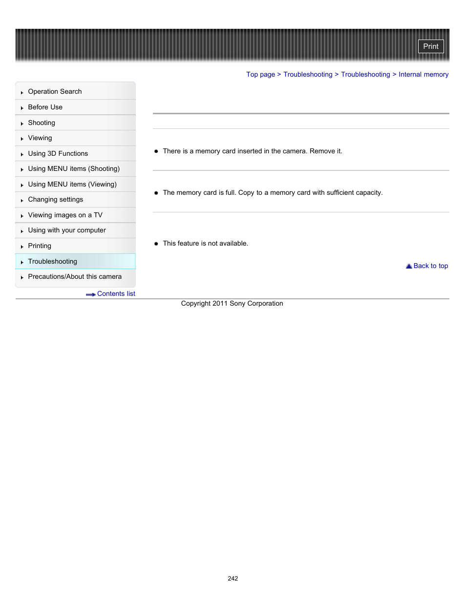 Internal memory | Sony DSC-HX7V User Manual | Page 242 / 271