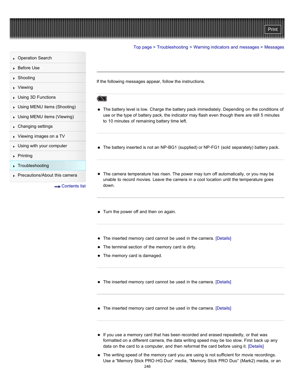 Messages | Sony DSC-HX7V User Manual | Page 246 / 271