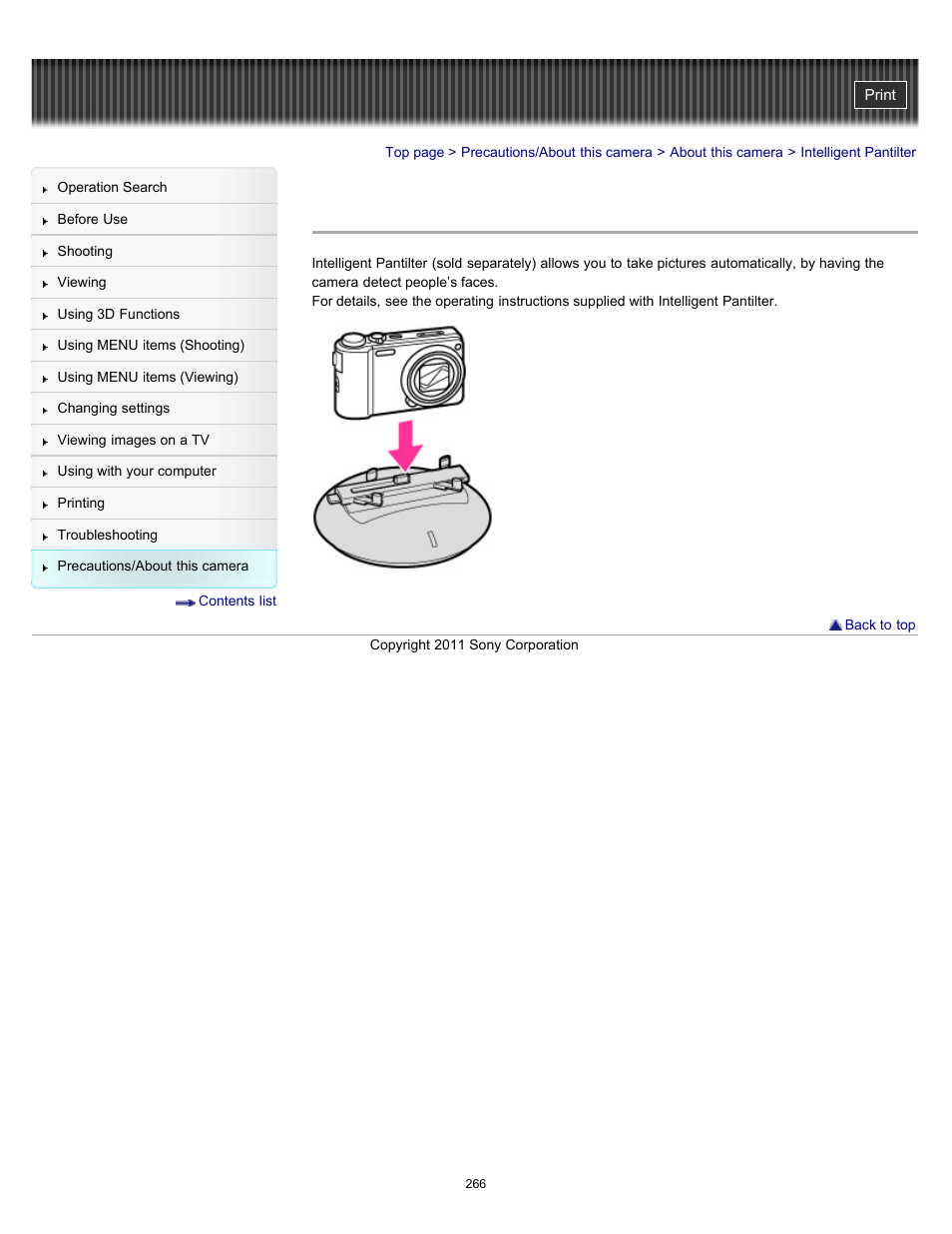 Intelligent pantilter | Sony DSC-HX7V User Manual | Page 266 / 271