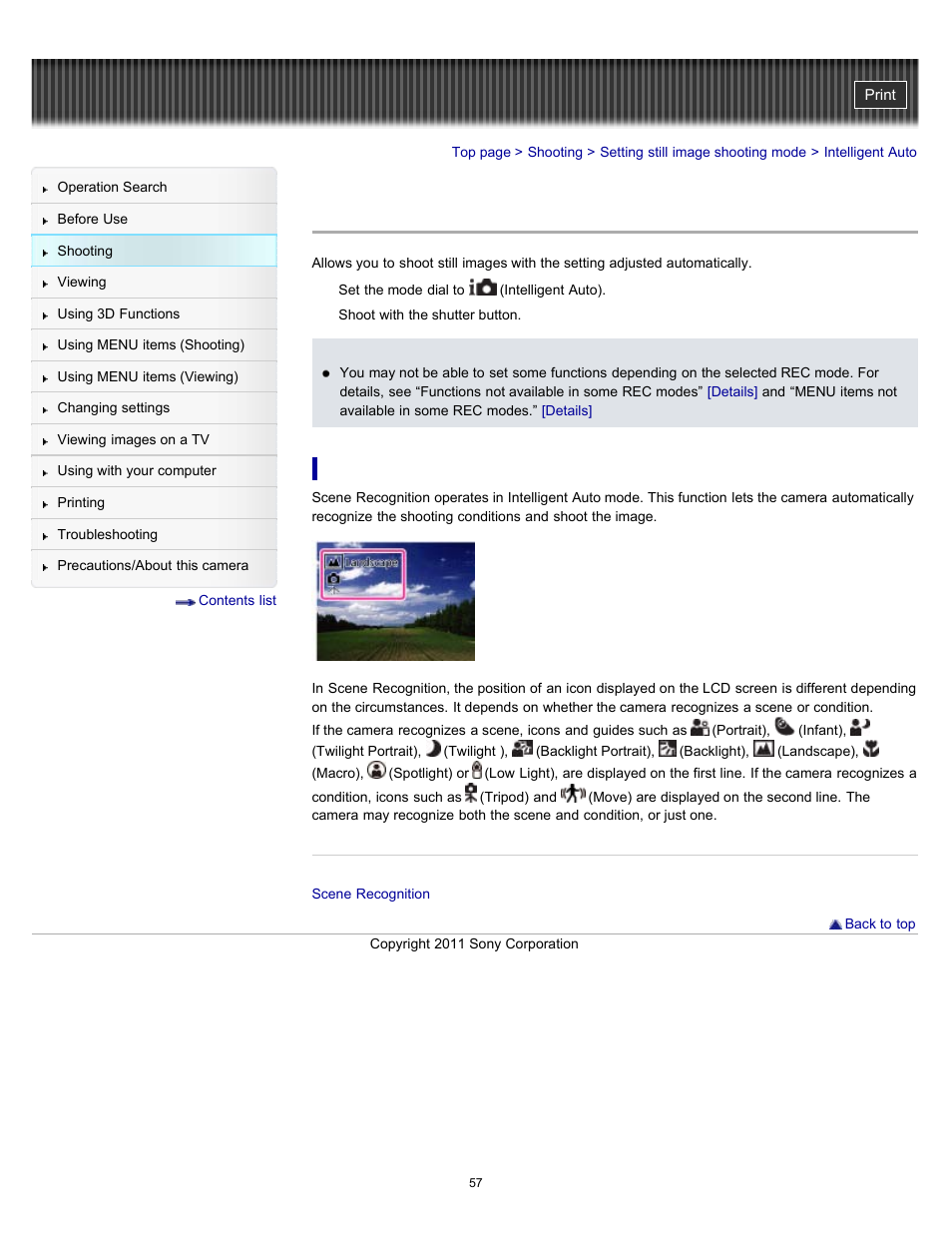 Intelligent auto | Sony DSC-HX7V User Manual | Page 57 / 271