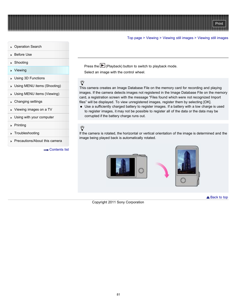 Viewing still images | Sony DSC-HX7V User Manual | Page 81 / 271