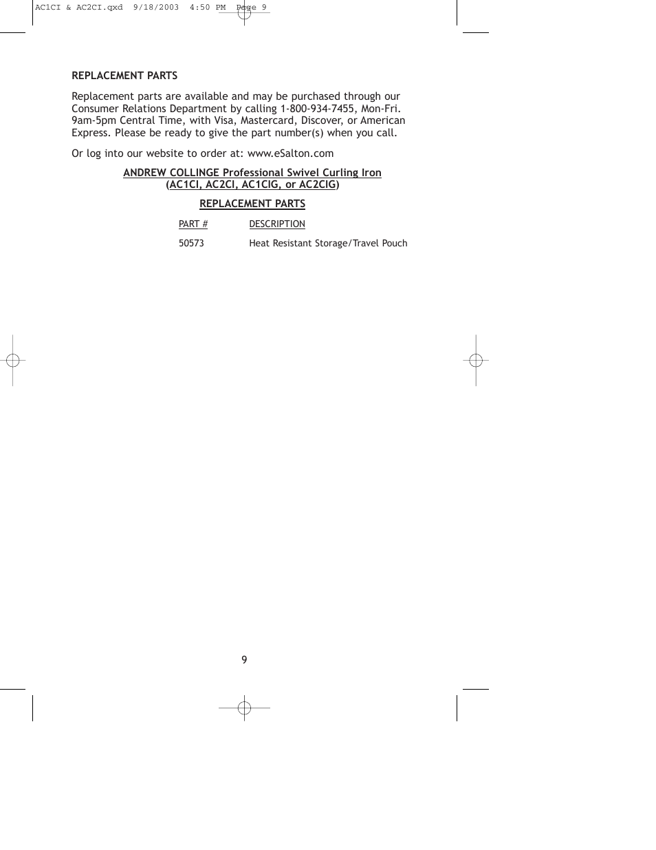 Salton, Inc AC1CI User Manual | Page 10 / 12