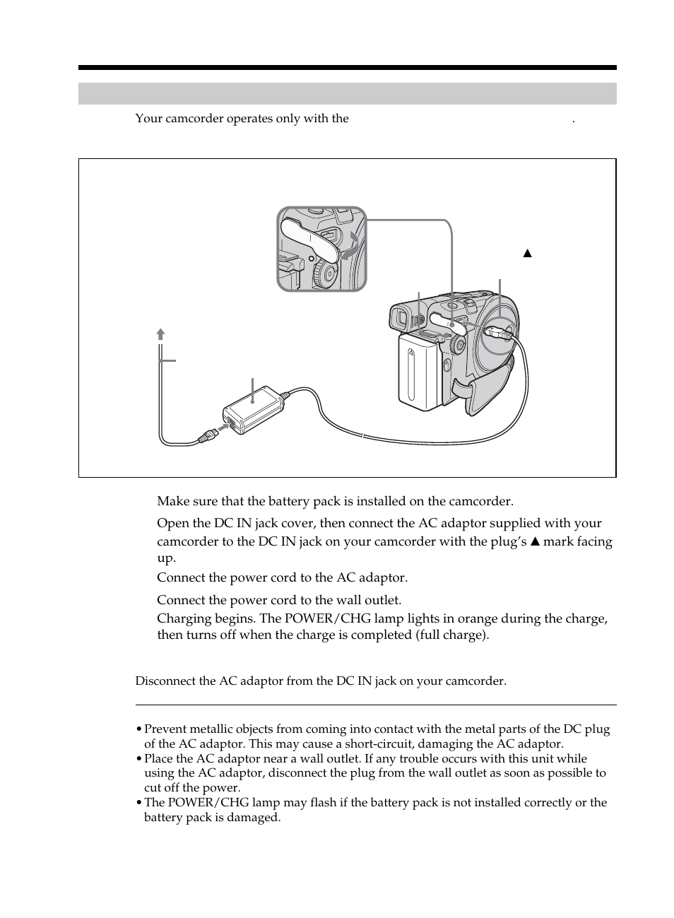 Charging the installed battery pack, Charging the installed, Battery pack | Sony DCR-DVD101 User Manual | Page 16 / 148