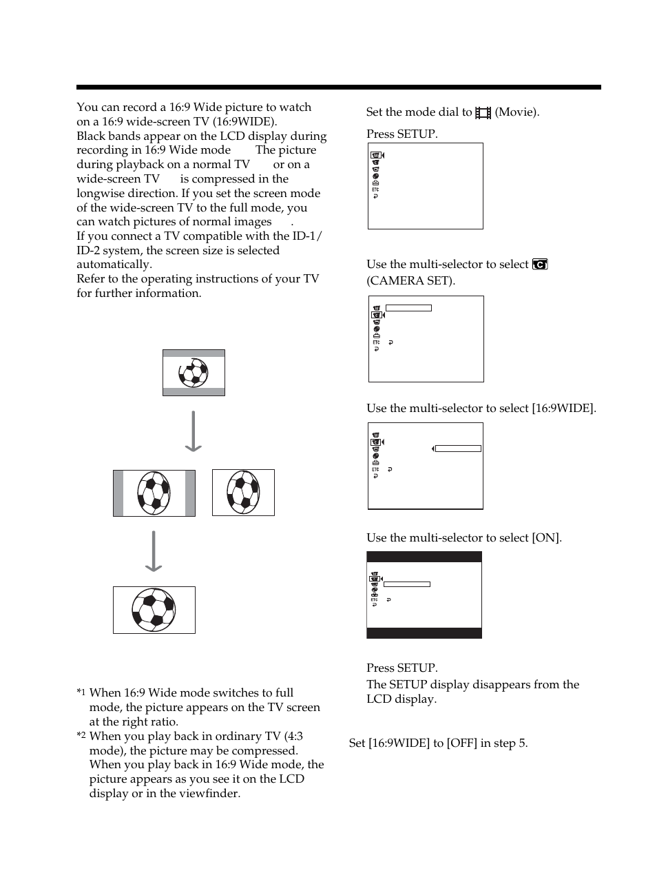 Shooting for the wide-screen tv – 16:9 wide mode, Shooting for the wide-screen tv, 9 wide mode | Sony DCR-DVD101 User Manual | Page 48 / 148