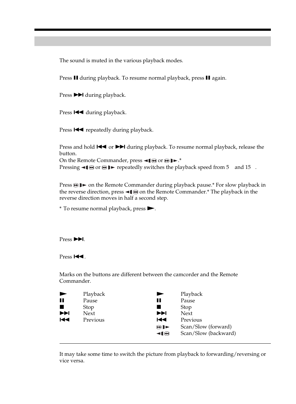 Various playback modes, Playing a disc on your camcorder | Sony DCR-DVD101 User Manual | Page 58 / 148