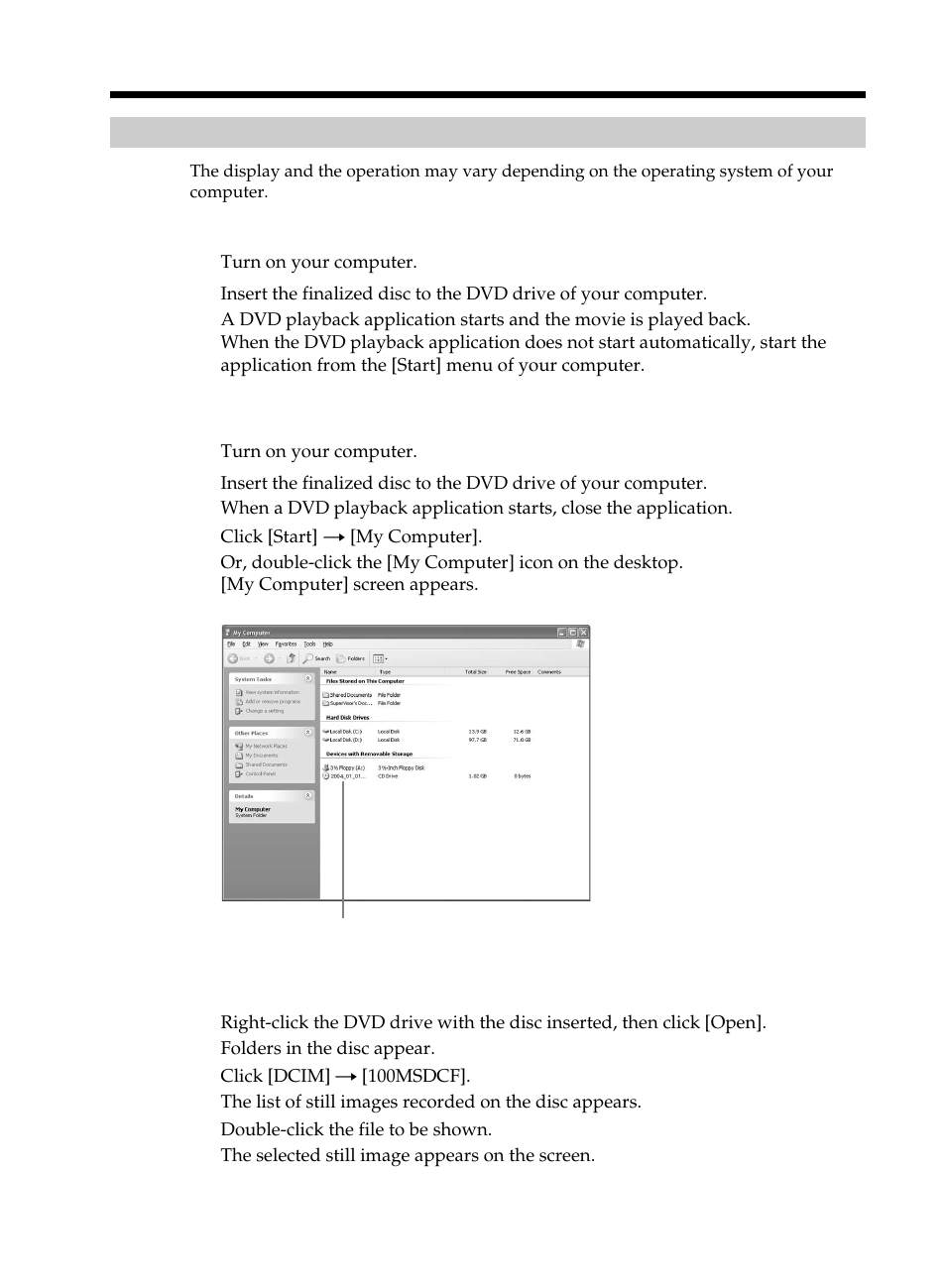 Playing back a disc on a computer, With a dvd drive installed | Sony DCR-DVD101 User Manual | Page 70 / 148