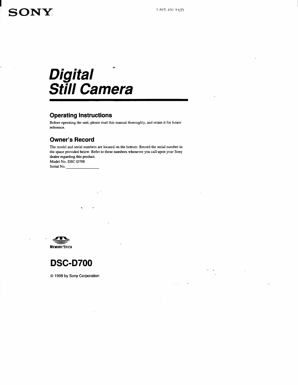 Sony DSC-D700 User Manual | 118 pages