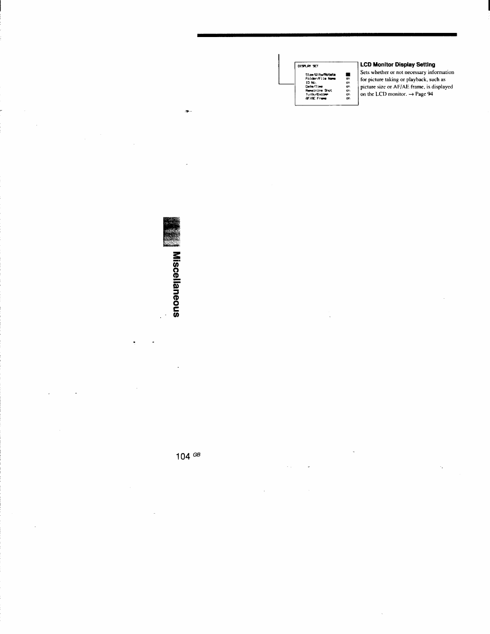 Lcd monitor display setting | Sony DSC-D700 User Manual | Page 104 / 118