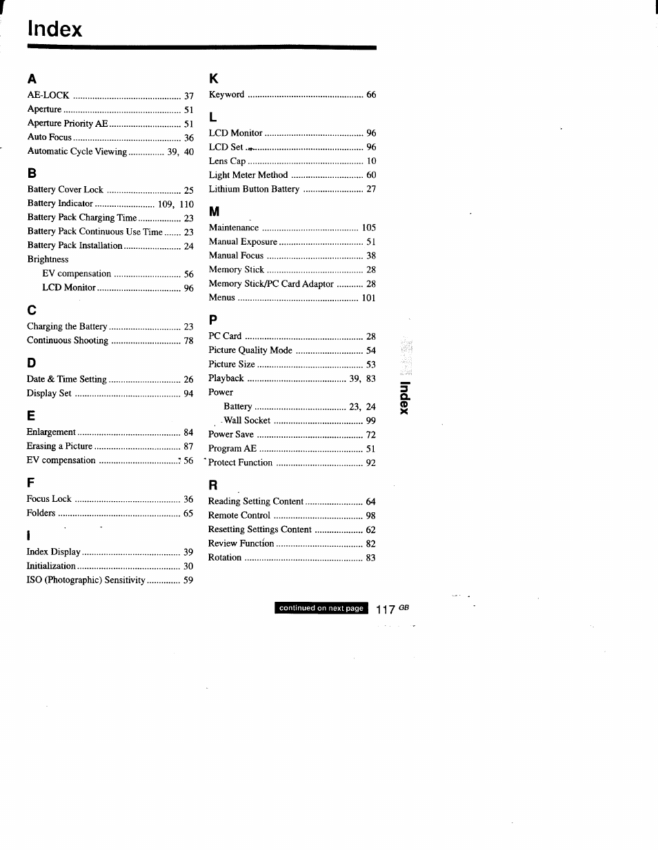 Index | Sony DSC-D700 User Manual | Page 117 / 118