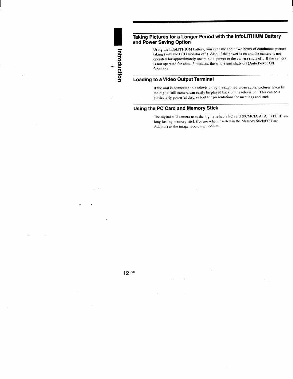 Loading to a video output terminai, Using the pc card and memory stick | Sony DSC-D700 User Manual | Page 12 / 118