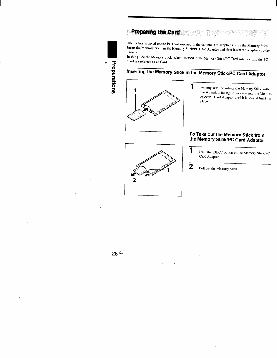 Preparing the card | Sony DSC-D700 User Manual | Page 28 / 118