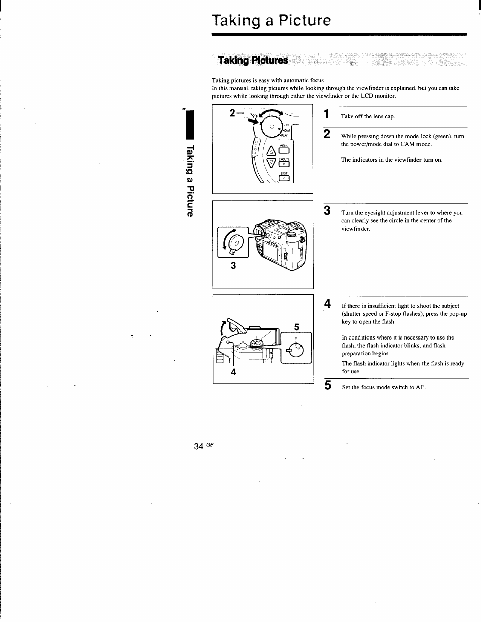 Taking a picture, Taking pictures | Sony DSC-D700 User Manual | Page 34 / 118