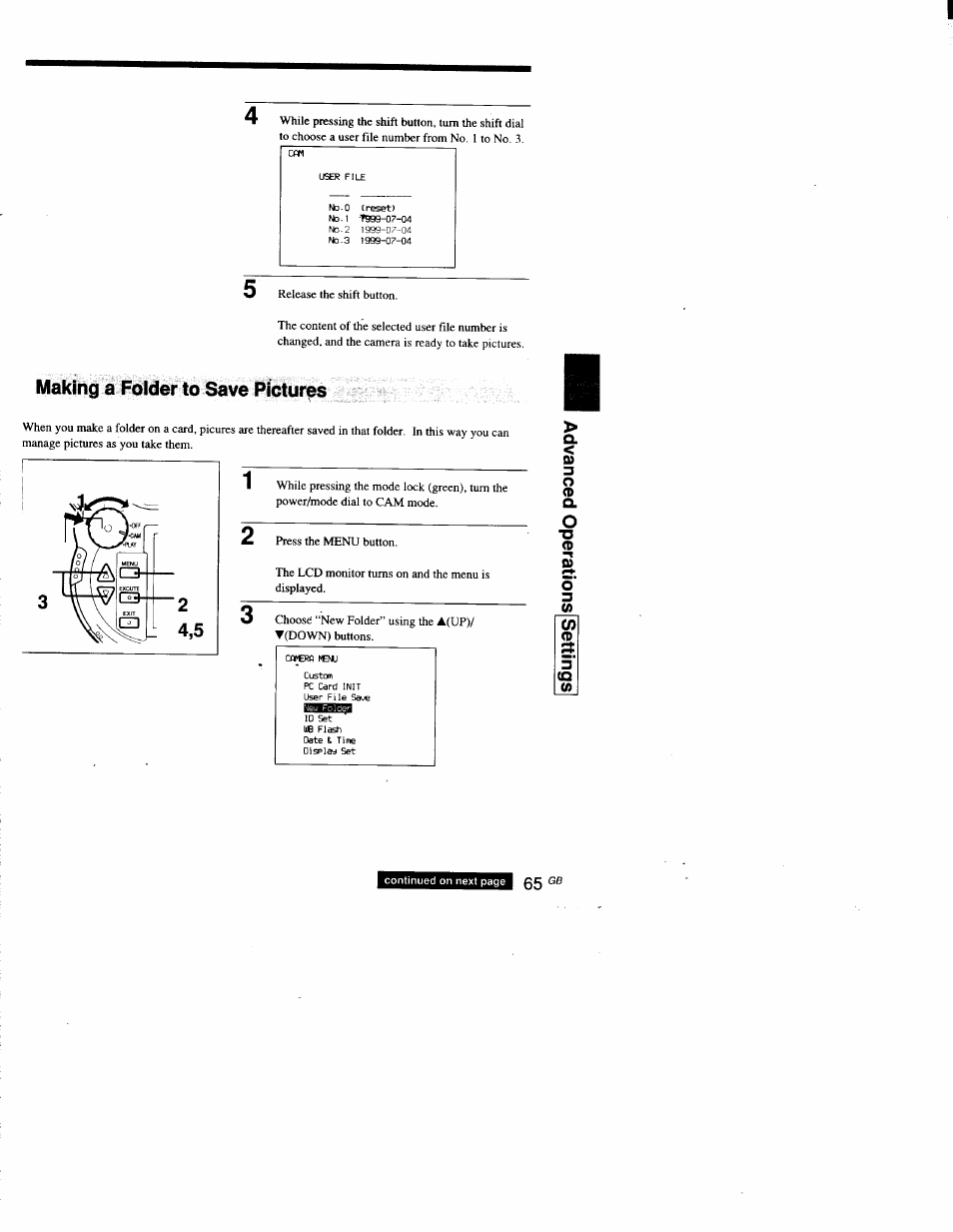 Making a folder to save picturas, Making a folder to save pictures, Continued on next page 65 | Sony DSC-D700 User Manual | Page 65 / 118