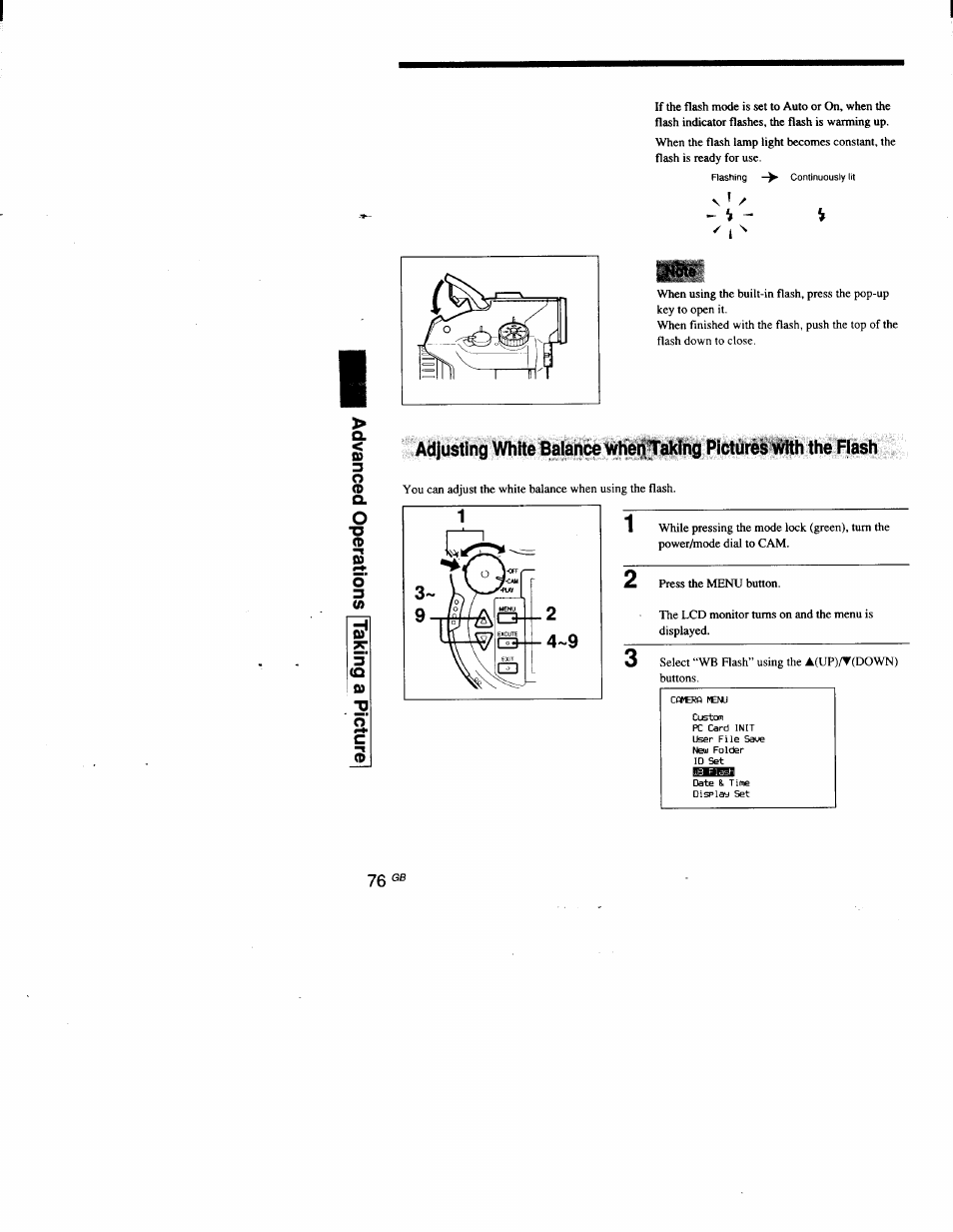 Adjusting white balance when taking pictures, With the flash, O' c | Sony DSC-D700 User Manual | Page 76 / 118