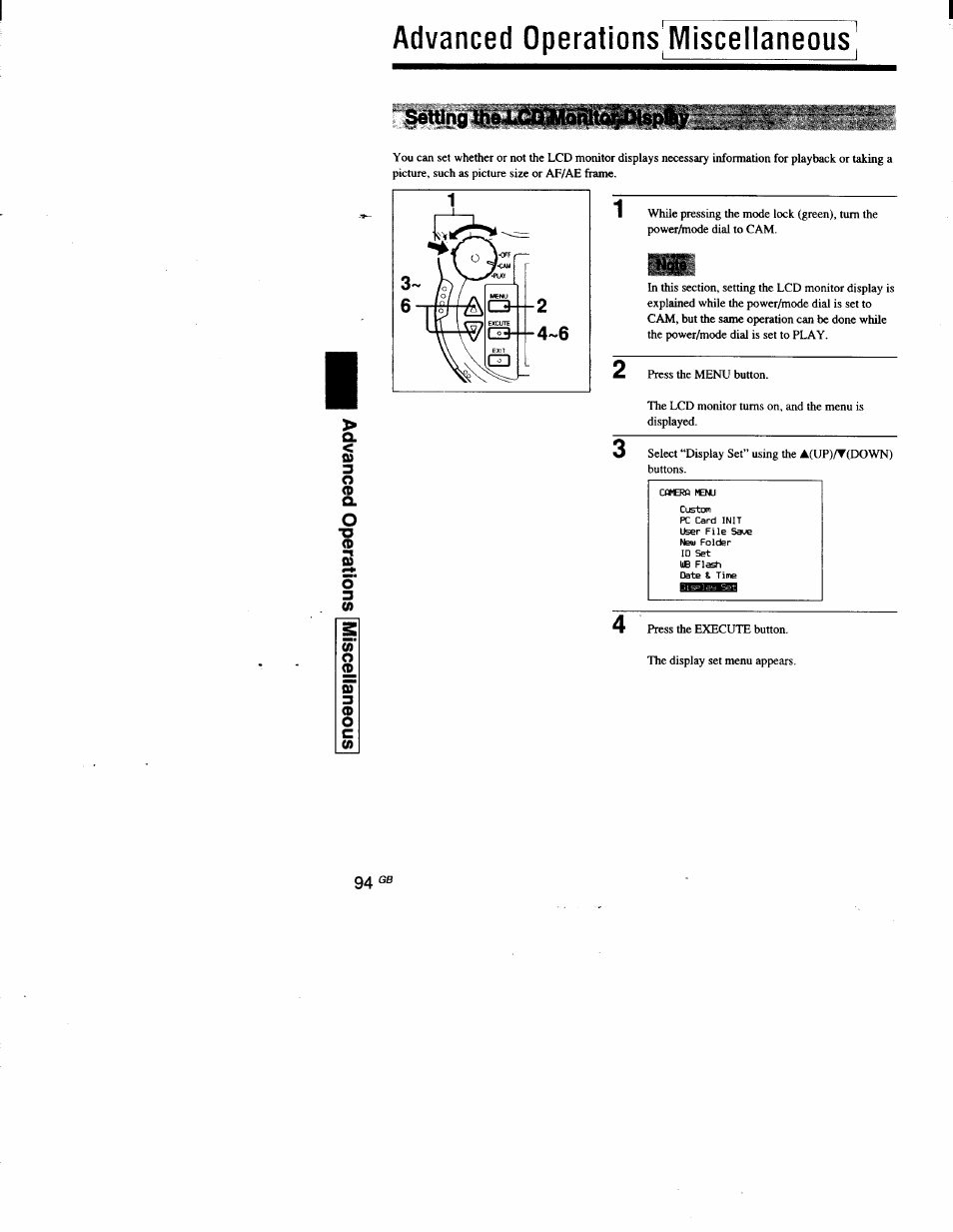 Settin, Advanced operations miscellaneous | Sony DSC-D700 User Manual | Page 94 / 118