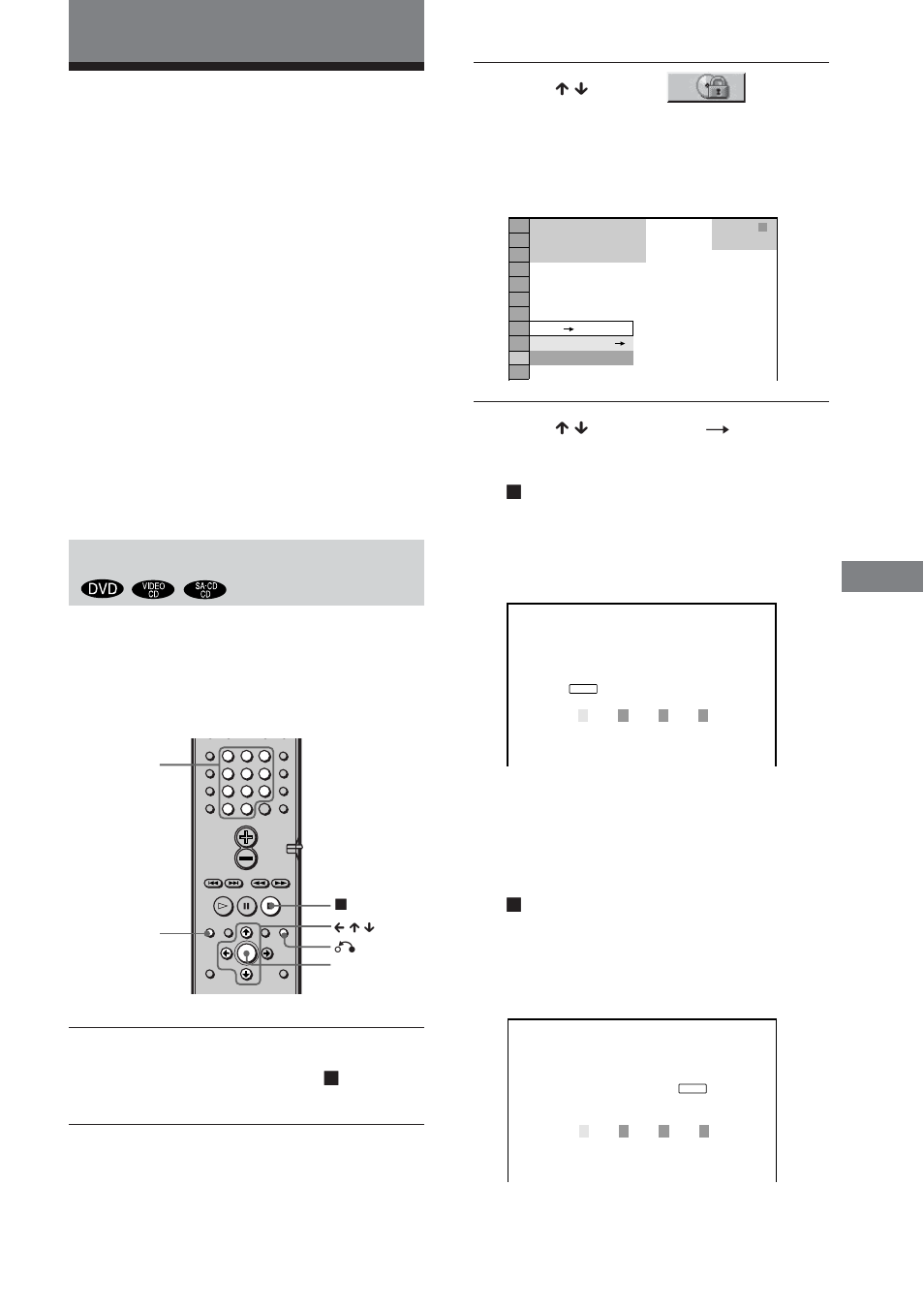Using various additional functions, Locking discs, Using v arious ad ditional functions | Custom parental control, parental control), Custom parental control | Sony DAV-C450 User Manual | Page 57 / 88