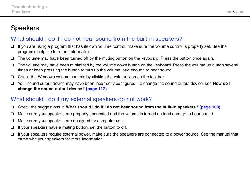 Speakers | Sony VGC-JS320J User Manual | Page 109 / 120