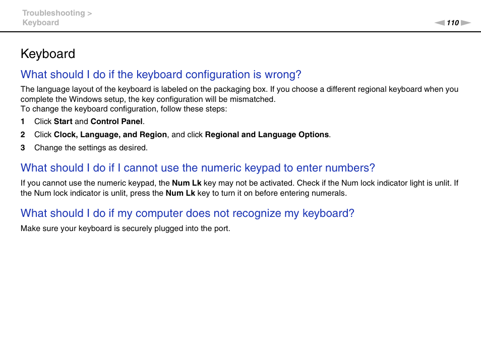 Keyboard | Sony VGC-JS320J User Manual | Page 110 / 120