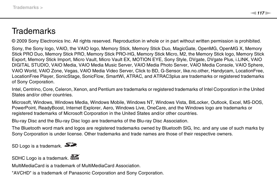 Trademarks | Sony VGC-JS320J User Manual | Page 117 / 120