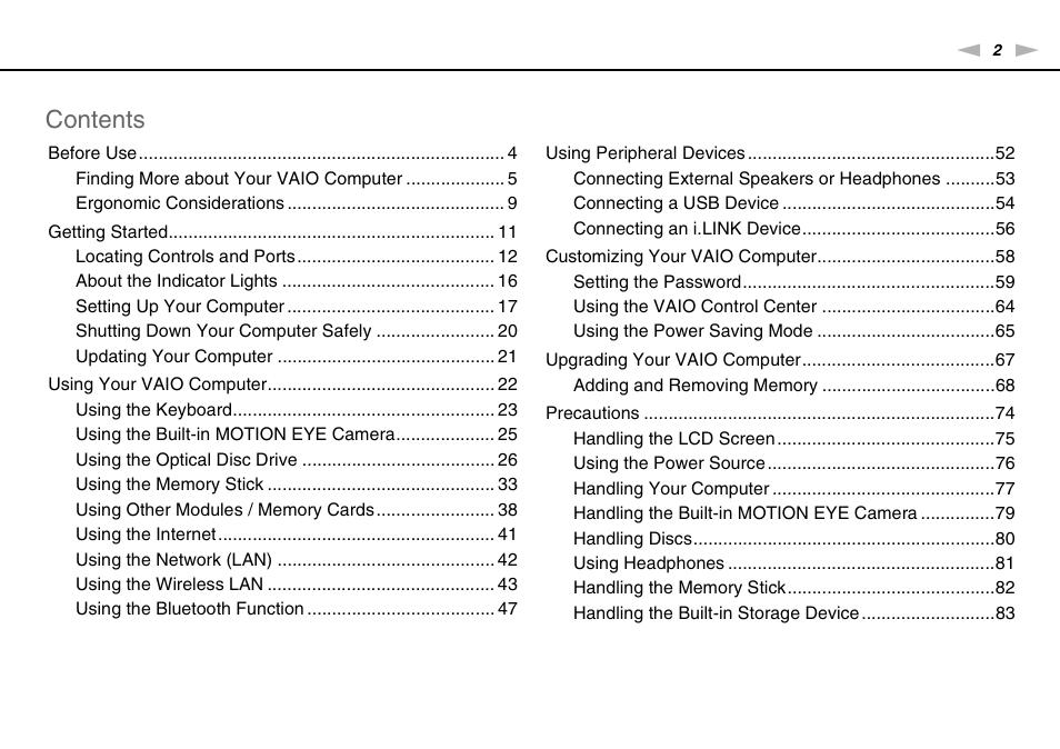 Sony VGC-JS320J User Manual | Page 2 / 120