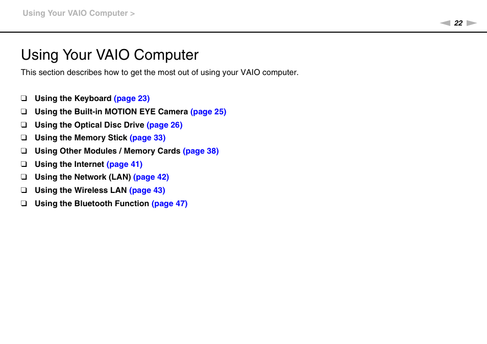 Using your vaio computer | Sony VGC-JS320J User Manual | Page 22 / 120