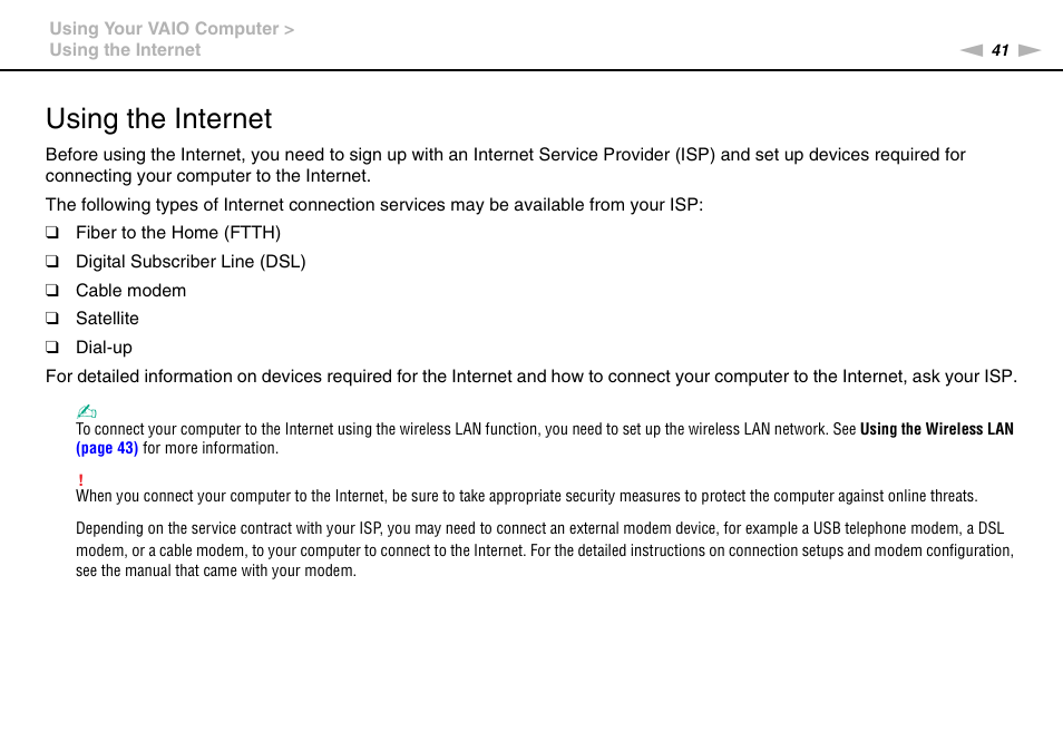 Using the internet | Sony VGC-JS320J User Manual | Page 41 / 120