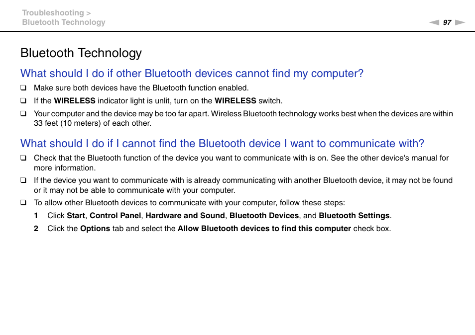 Bluetooth technology | Sony VGC-JS320J User Manual | Page 97 / 120