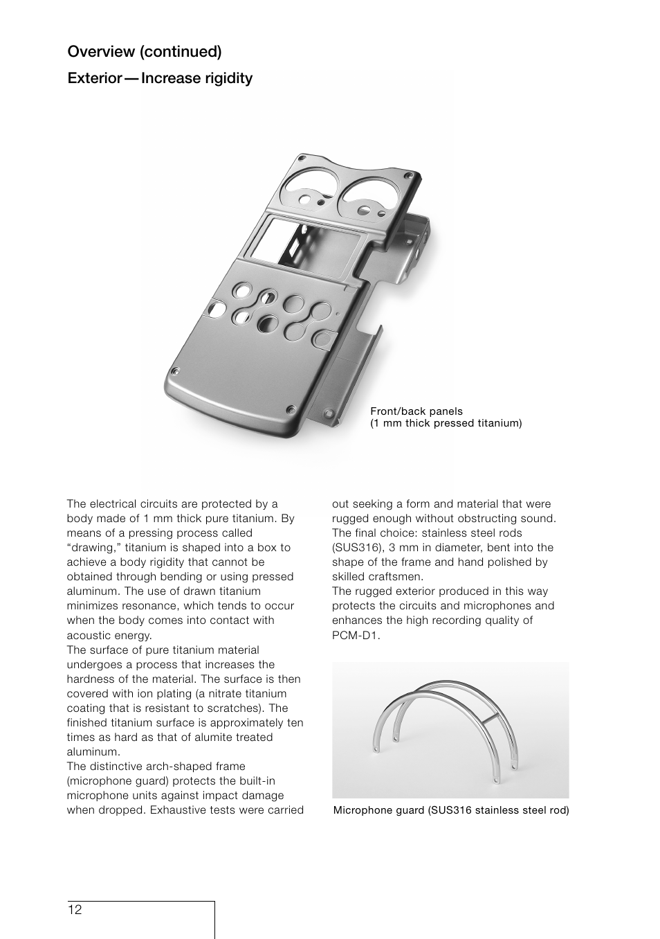 Exterior—increase rigidity, Overview (continued) | Sony PCM-D1 User Manual | Page 12 / 52