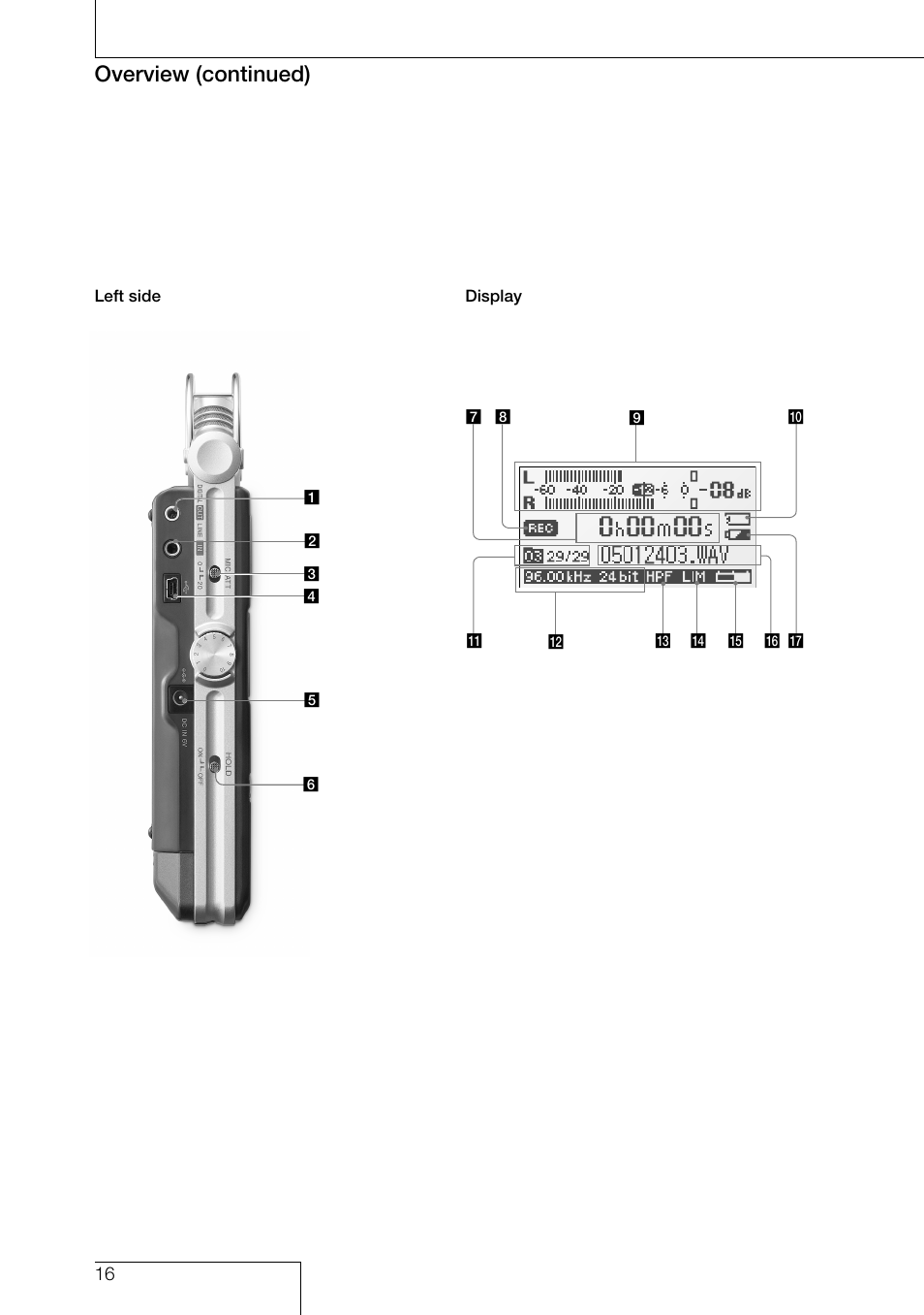 Overview (continued) | Sony PCM-D1 User Manual | Page 16 / 52
