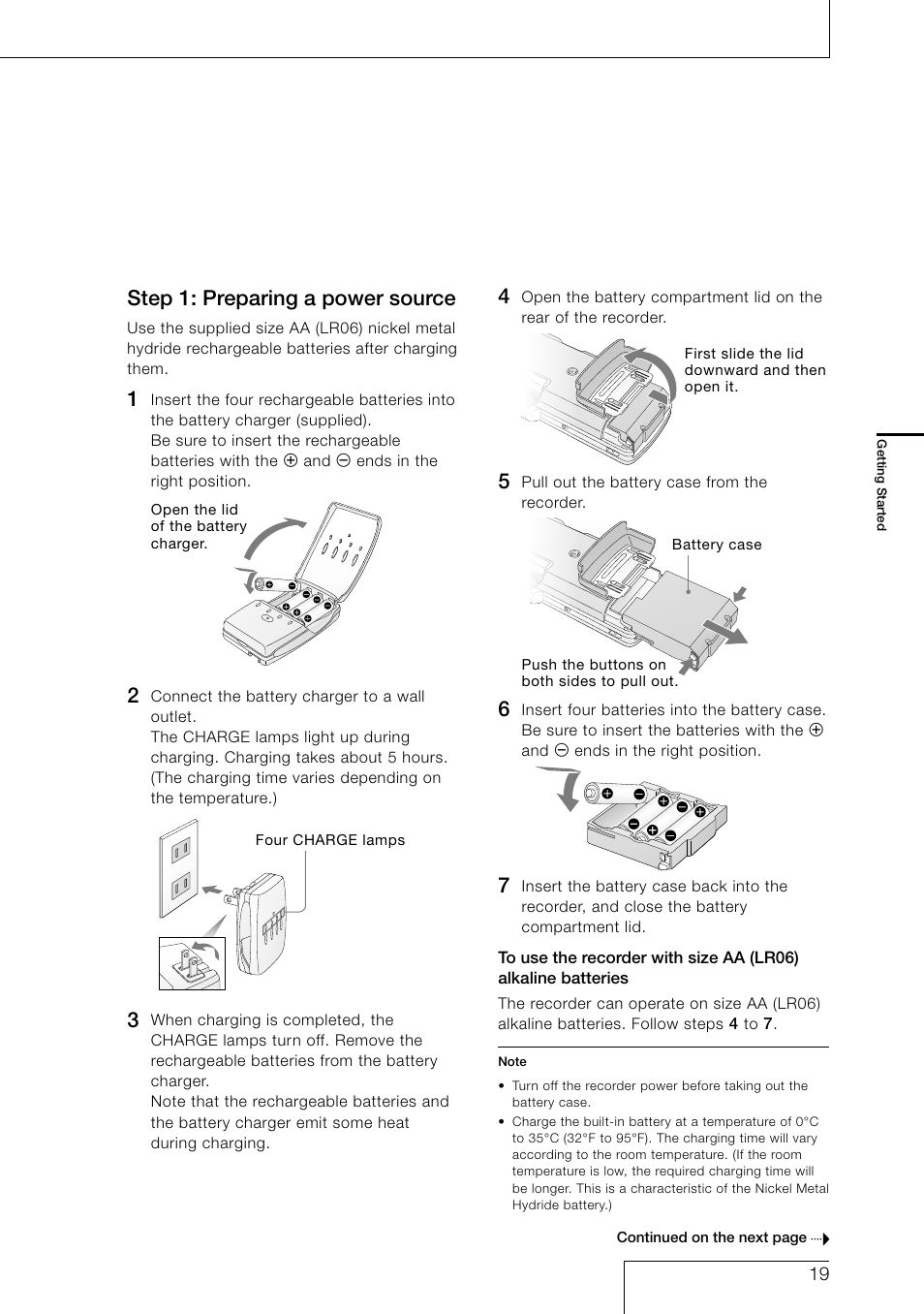 Step 1: preparing a power source | Sony PCM-D1 User Manual | Page 19 / 52