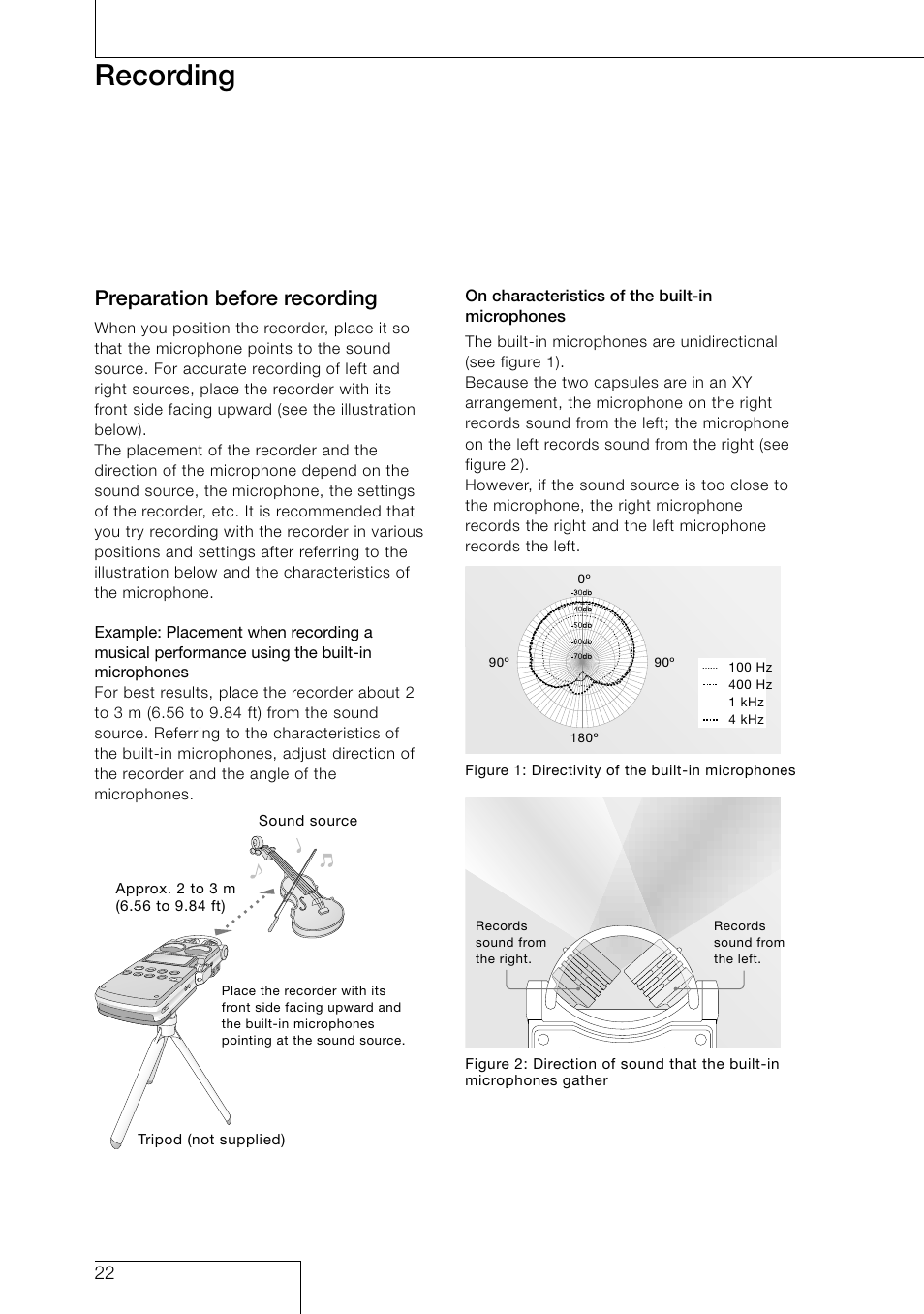 Recording, Preparation before recording | Sony PCM-D1 User Manual | Page 22 / 52