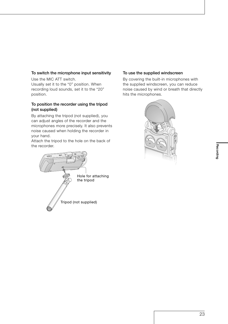 Recor ding | Sony PCM-D1 User Manual | Page 23 / 52