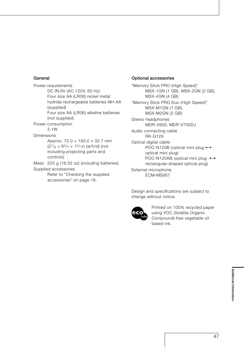 Sony PCM-D1 User Manual | Page 47 / 52