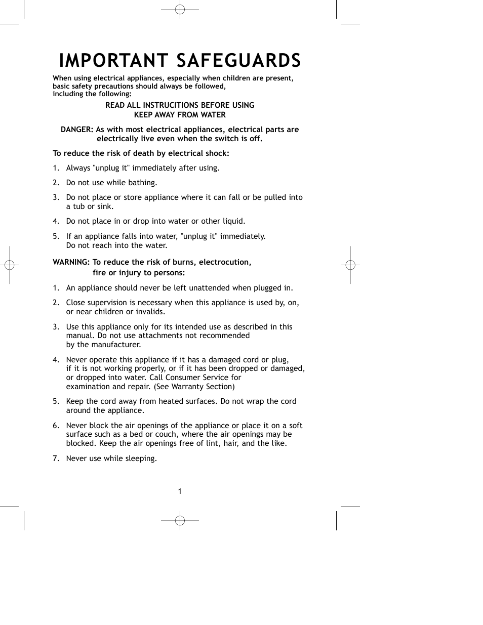 Important safeguards | Salton, Inc AC1875 User Manual | Page 2 / 12