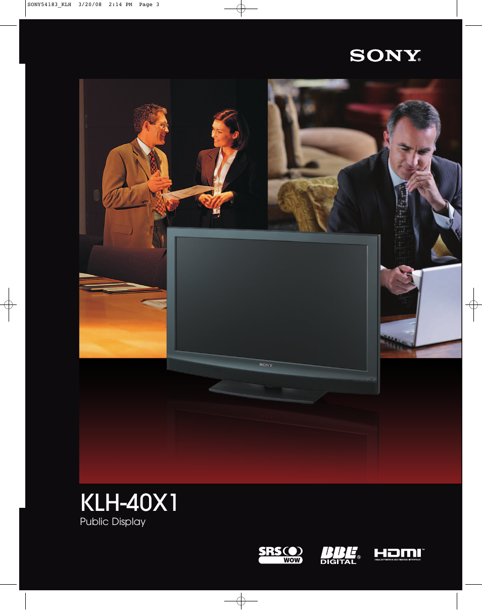 Sony KLH-40X1 User Manual | 4 pages