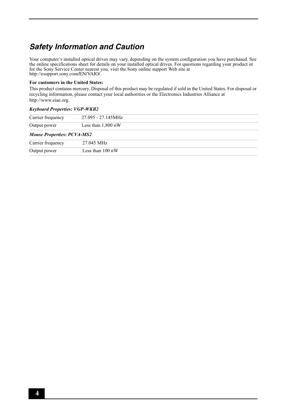Safety information and caution | Sony VGC-RC210G User Manual | Page 4 / 12