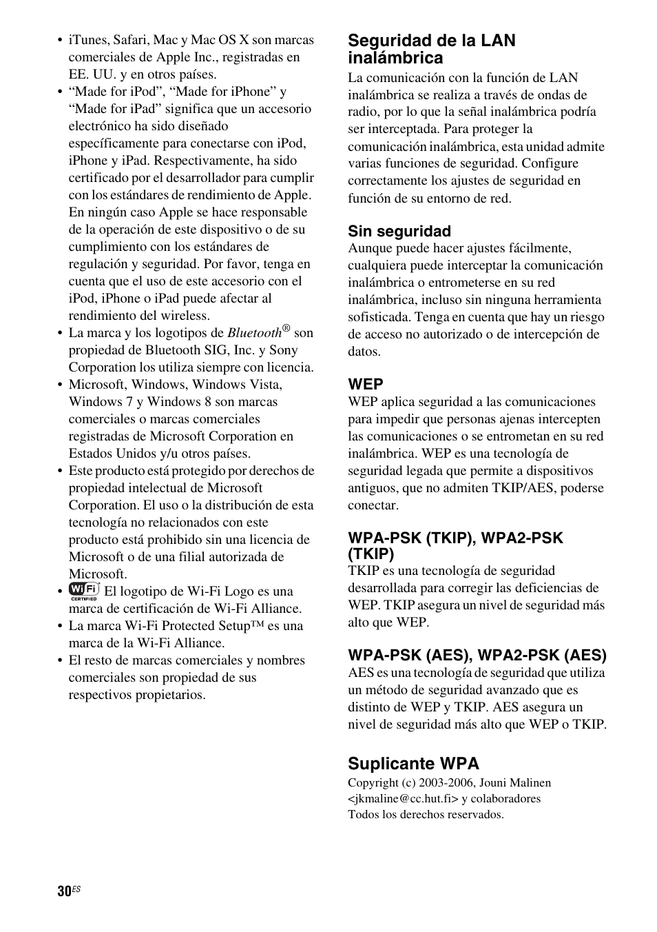 Seguridad de la lan inalámbrica, Suplicante wpa | Sony RDP-XA900iPN User Manual | Page 102 / 108