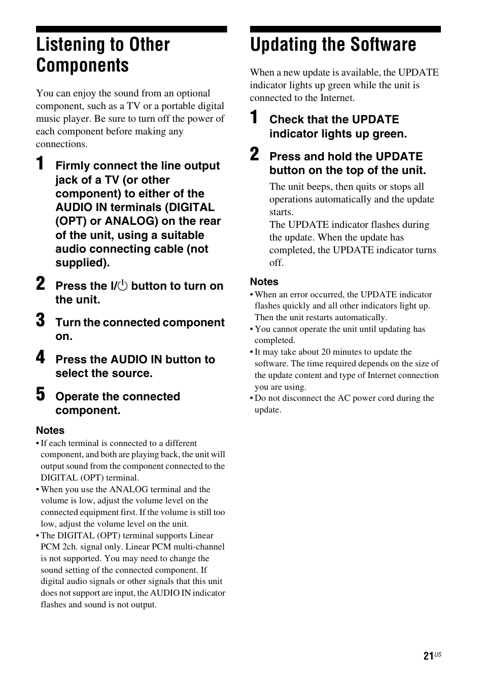 Listening to other components, Updating the software | Sony RDP-XA900iPN User Manual | Page 25 / 108