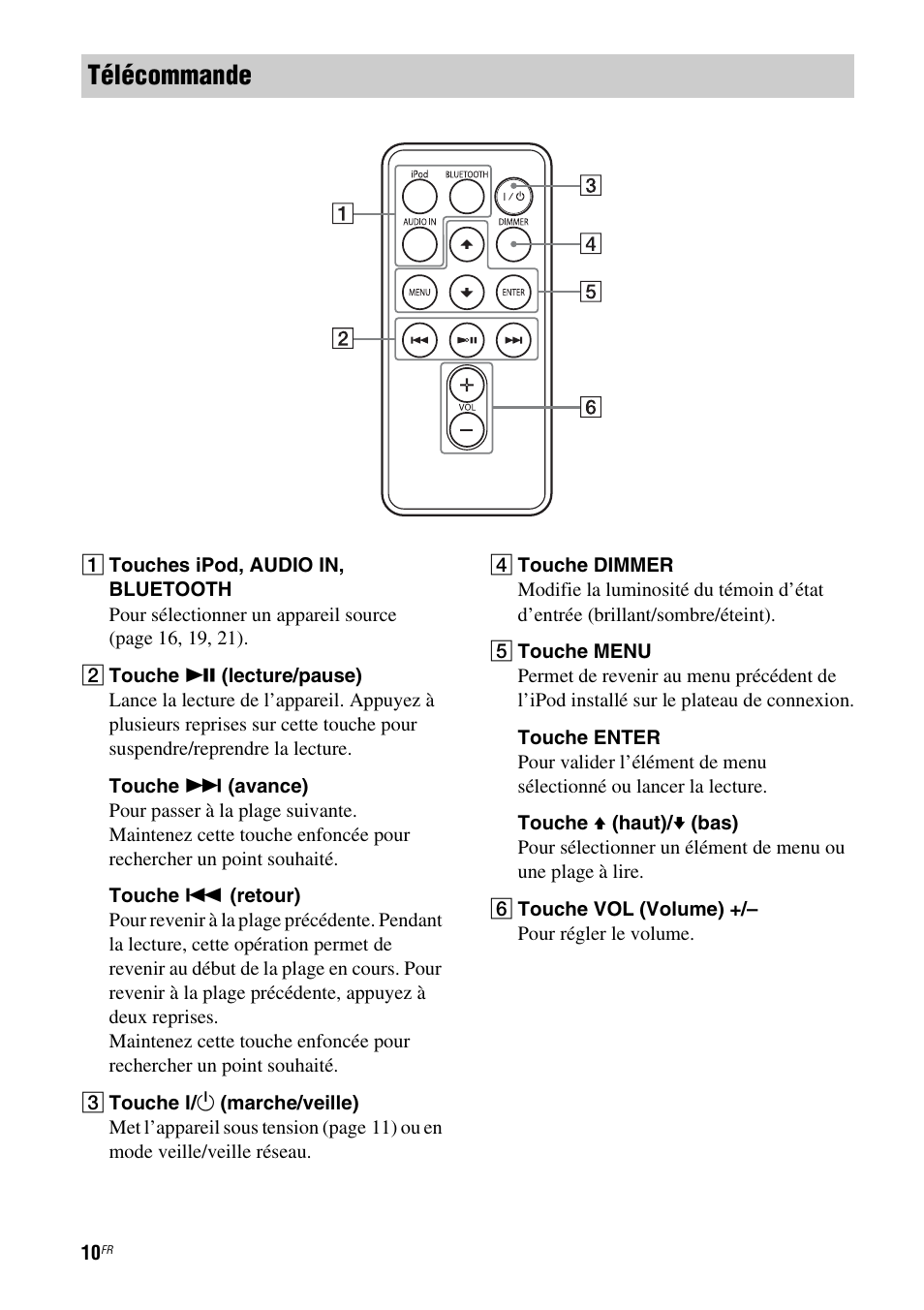 Télécommande | Sony RDP-XA900iPN User Manual | Page 48 / 108