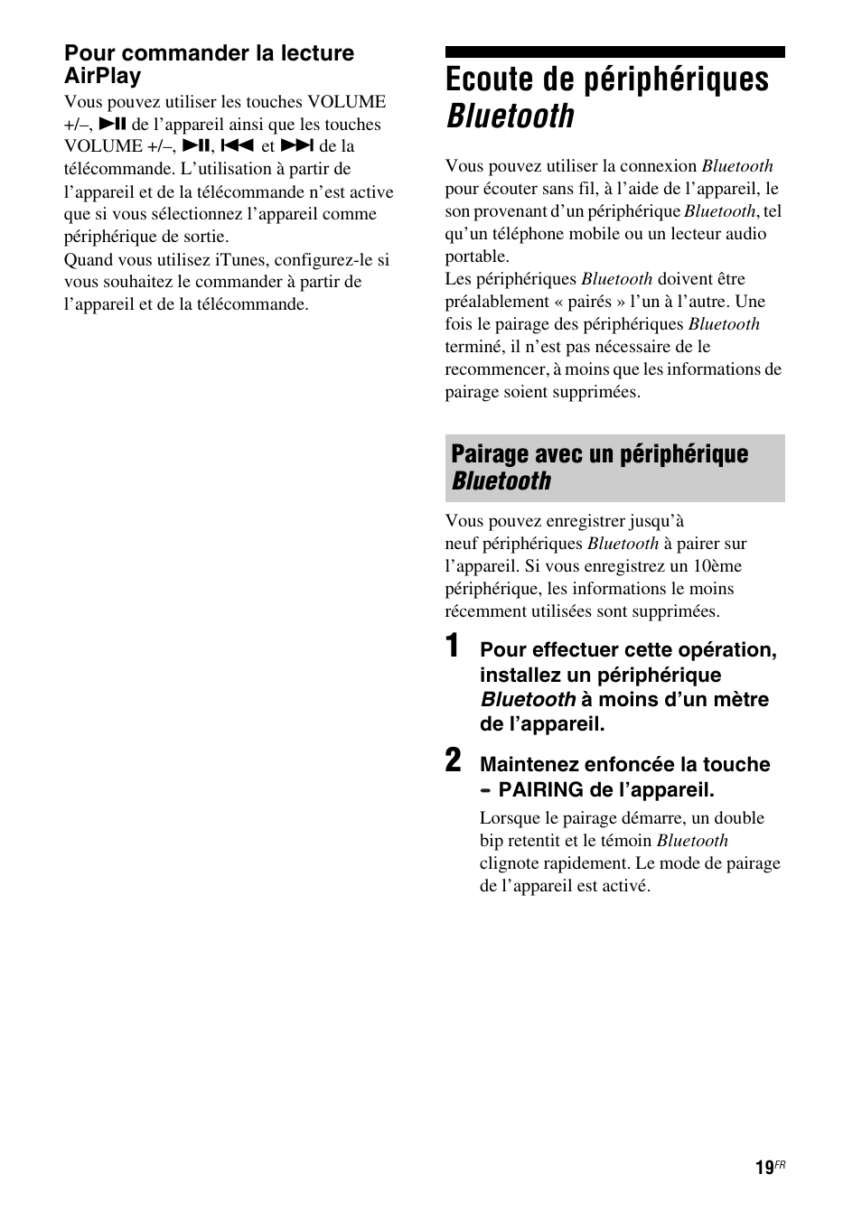 Ecoute de périphériques bluetooth, Pairage avec un périphérique bluetooth | Sony RDP-XA900iPN User Manual | Page 57 / 108