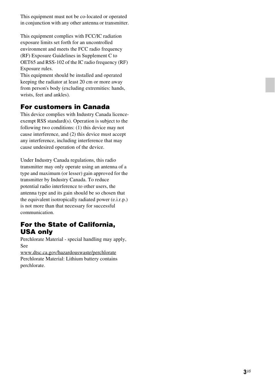 For customers in canada, For the state of california, usa only | Sony RDP-XA900iPN User Manual | Page 7 / 108