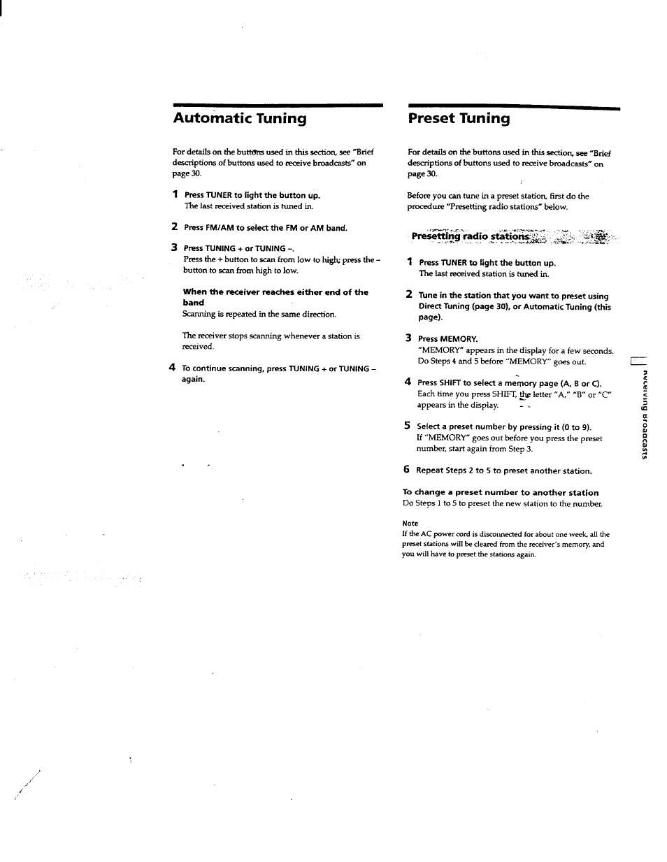 Presettirig radio s1ationi,k, Automatic tuning preset tuning | Sony STR-DE625 User Manual | Page 29 / 41
