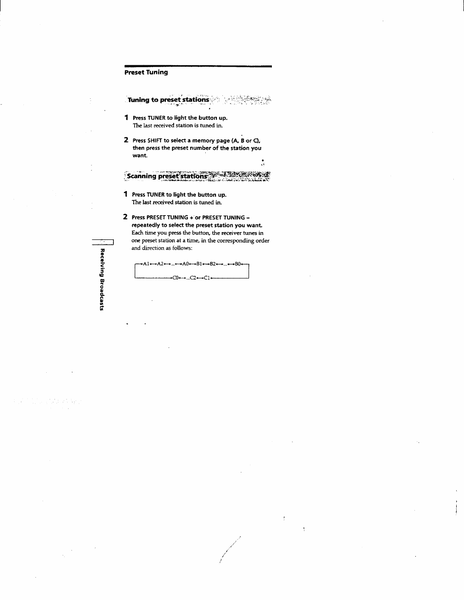 Preset tuning, Timing to preset stationss, Scanning | Sony STR-DE625 User Manual | Page 30 / 41