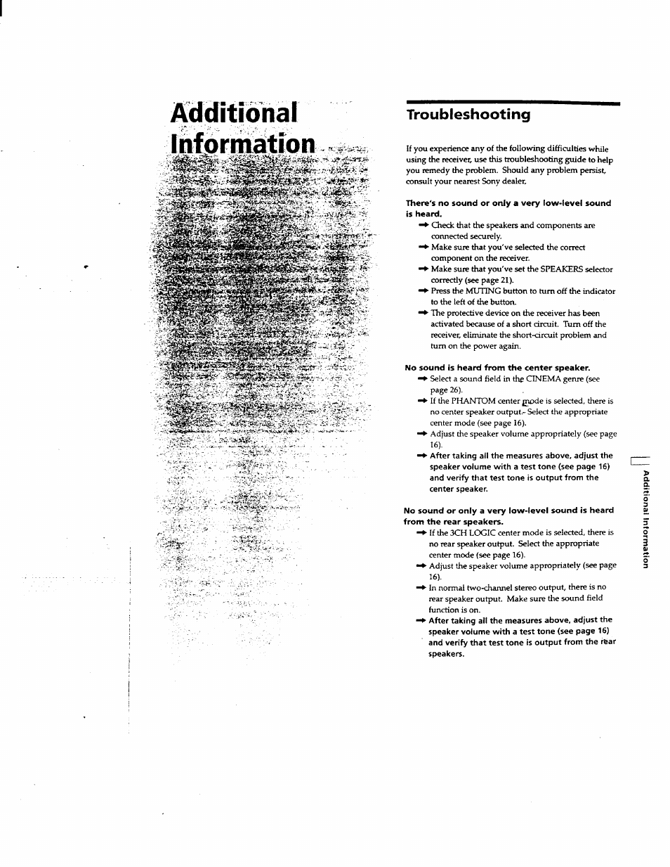 Troubleshooting, Additional, Idfdrinatidn | Sony STR-DE625 User Manual | Page 35 / 41