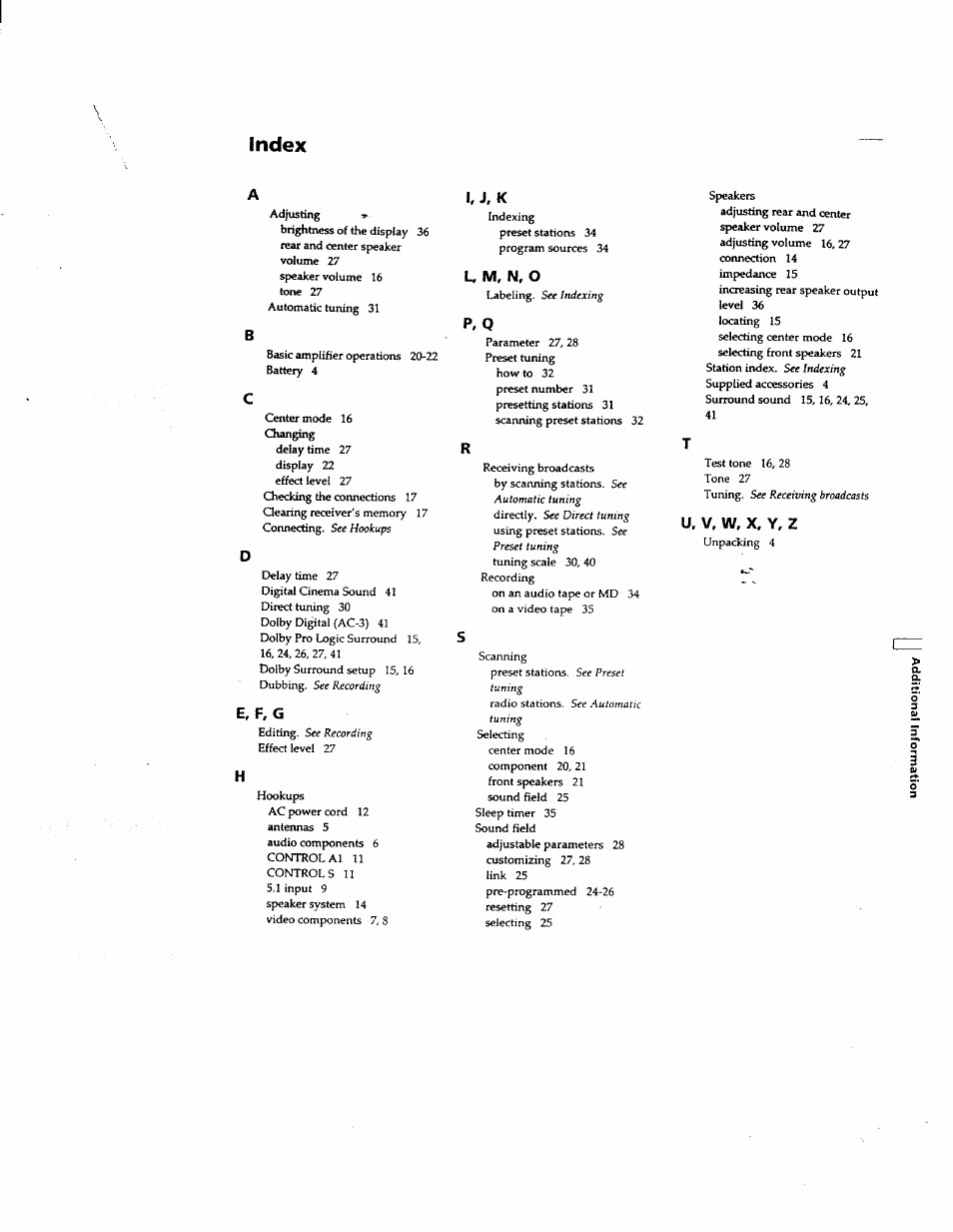 Index | Sony STR-DE625 User Manual | Page 41 / 41