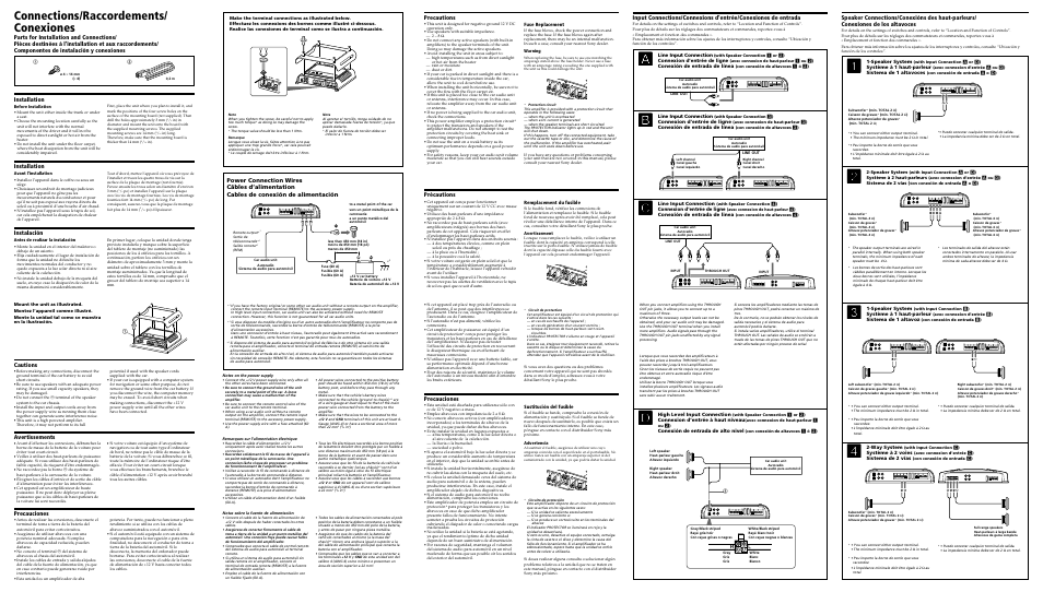 Connections/raccordements/ conexiones, Installation instalación, Installation | Precauciones, Précautions, Precautions | Sony XM-1S User Manual | Page 2 / 2