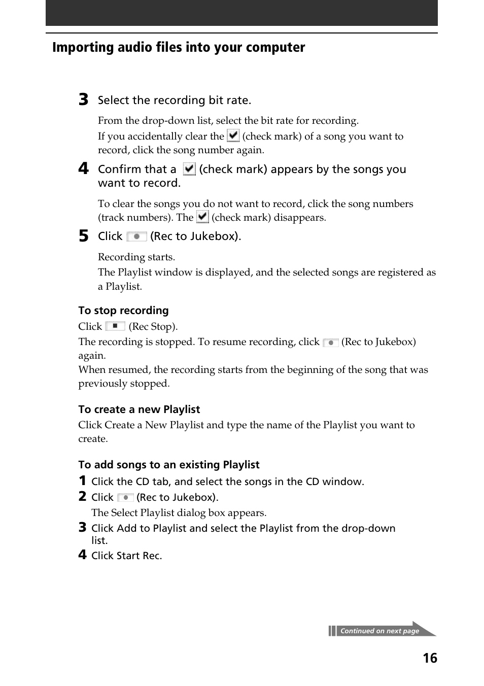 16 importing audio files into your computer | Sony PEG-N760C User Manual | Page 16 / 57