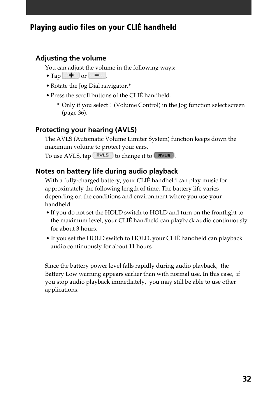 32 playing audio files on your clié handheld | Sony PEG-N760C User Manual | Page 32 / 57