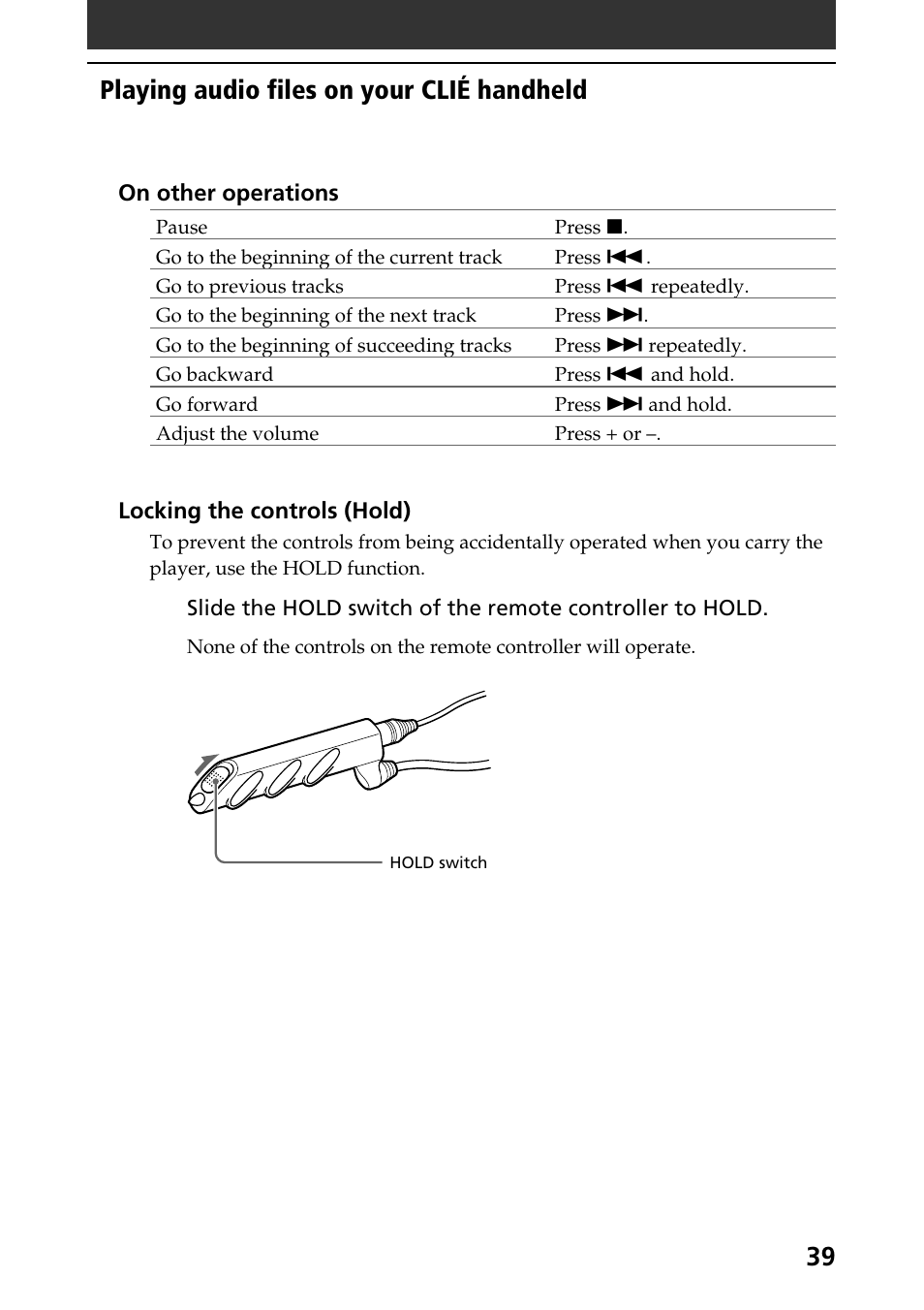 Playing audio files on your clié handheld | Sony PEG-N760C User Manual | Page 39 / 57