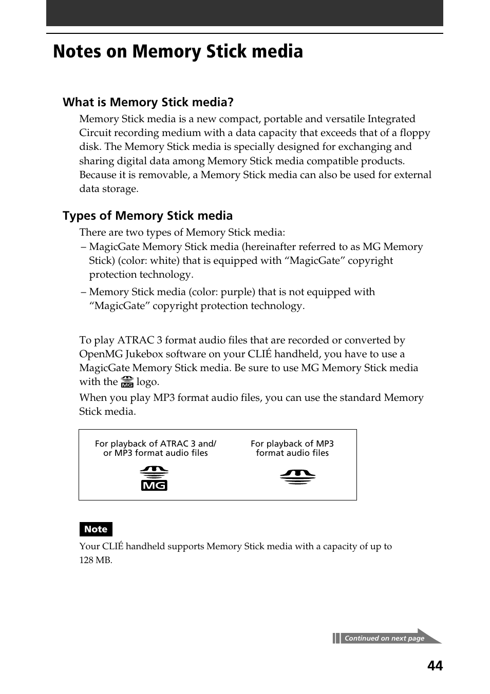 Notes on memory stick media | Sony PEG-N760C User Manual | Page 44 / 57